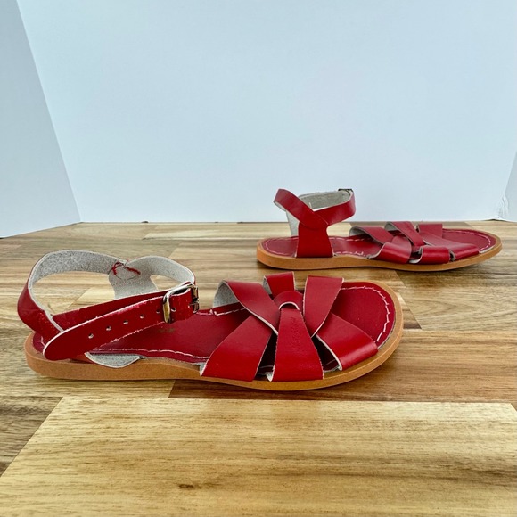 Salt Water Sandals Red Leather Retro Criss Cross Buckle Straps Womens 8 - Picture 8 of 12